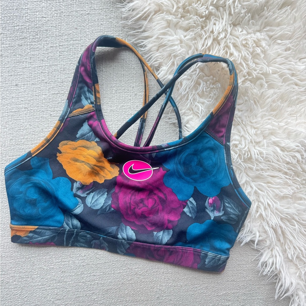 Nike Sports Bra, Size Small, Criss-Cross Design, Workout Top, Pink, Blue, Floral